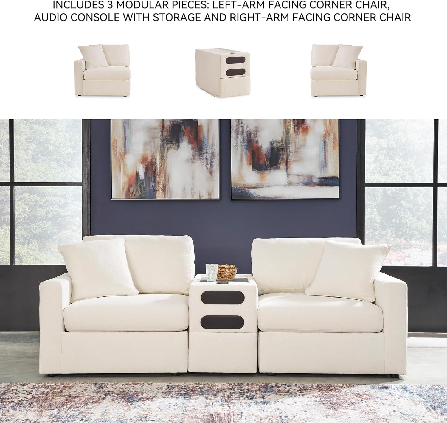 imageSignature Design by Ashley Modmax Contemporary Modular Stain Resistant 3Piece Sofa with Removable Zippered Covers and 2 Accent Pillows Reversible Back and Seat Cushions BlueBeige