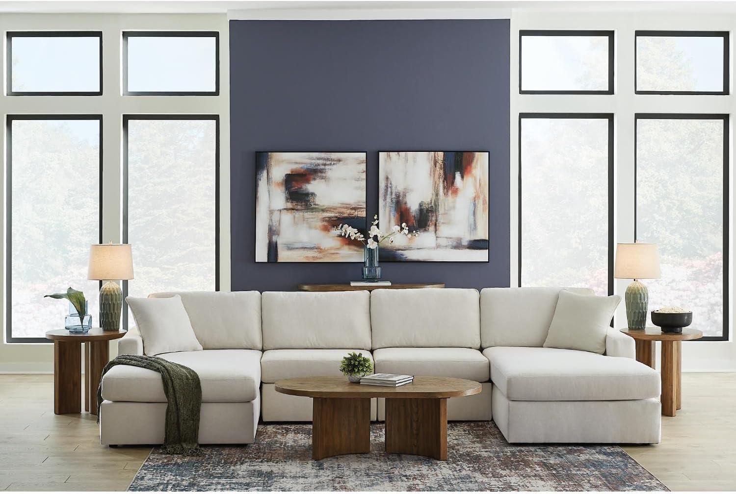 imageSignature Design by Ashley Modmax Contemporary Modular Stain Resistant 3Piece Sofa with Removable Zippered Covers and 2 Accent Pillows Reversible Back and Seat Cushions BlueBeige