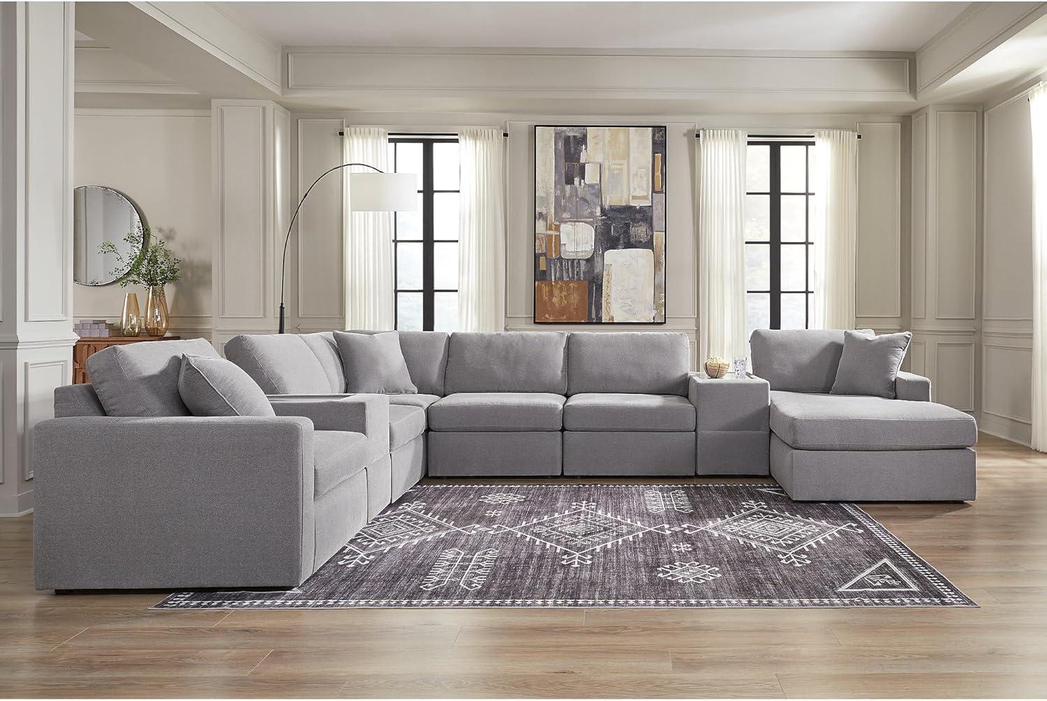 imageSignature Design by Ashley Modmax Contemporary Modular Stain Resistant 3Piece Sofa with Removable Zippered Covers and 2 Accent Pillows Reversible Back and Seat Cushions BlueLight Gray