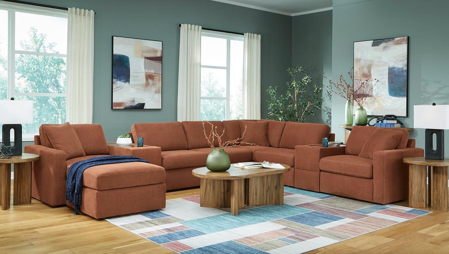 imageSignature Design by Ashley Modmax Contemporary Modular Stain Resistant 3Piece Sofa with Removable Zippered Covers and 2 Accent Pillows Reversible Back and Seat Cushions BlueBurnt Orange