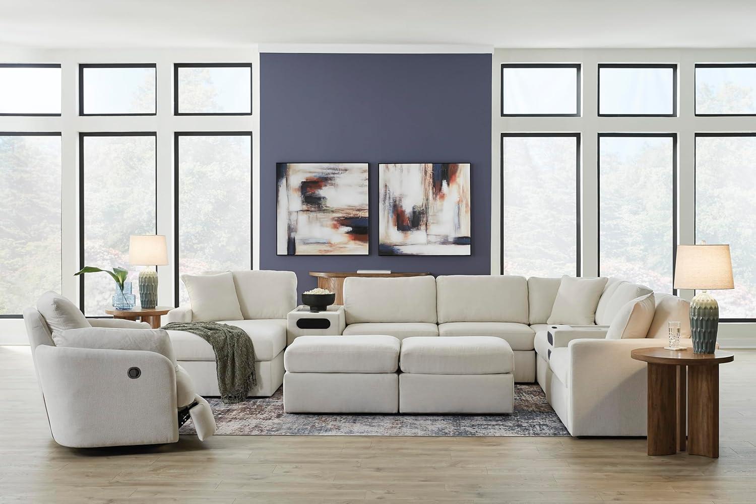 imageSignature Design by Ashley Modmax Contemporary Modular Stain Resistant 3Piece Sofa with Removable Zippered Covers and 2 Accent Pillows Reversible Back and Seat Cushions BlueBeige