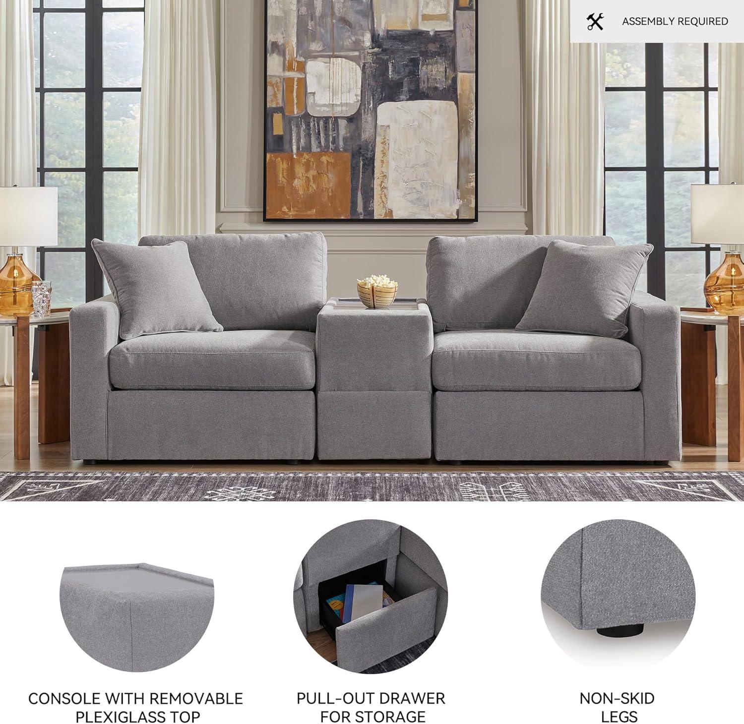 imageSignature Design by Ashley Modmax Contemporary Modular Stain Resistant 3Piece Sofa with Removable Zippered Covers and 2 Accent Pillows Reversible Back and Seat Cushions BlueLight Gray