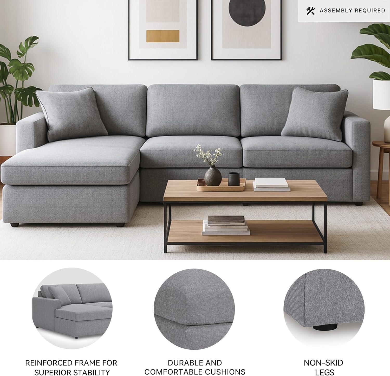 imageSignature Design by Ashley Modmax Contemporary Modular Stain Resistant 3Piece Sofa with Removable Zippered Covers and 2 Accent Pillows Reversible Back and Seat Cushions BlueLight Gray