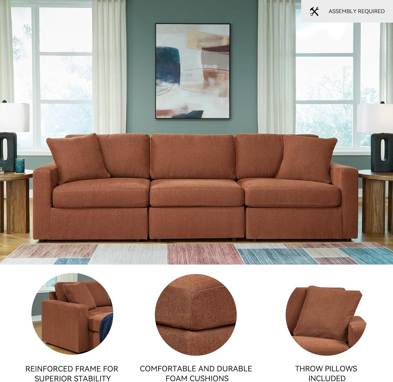 imageSignature Design by Ashley Modmax Contemporary Modular Stain Resistant 3Piece Sofa with Removable Zippered Covers and 2 Accent Pillows Reversible Back and Seat Cushions BlueBurnt Orange