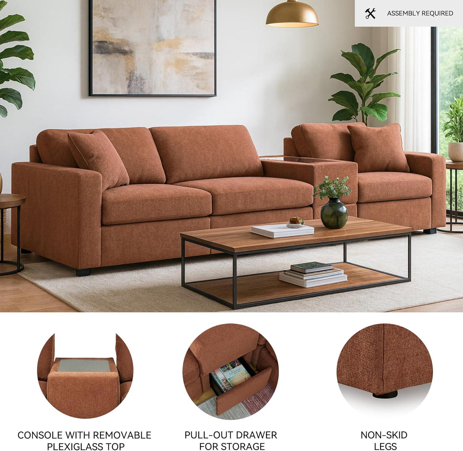 imageSignature Design by Ashley Modmax Contemporary Modular Stain Resistant 3Piece Sofa with Removable Zippered Covers and 2 Accent Pillows Reversible Back and Seat Cushions BlueBurnt Orange