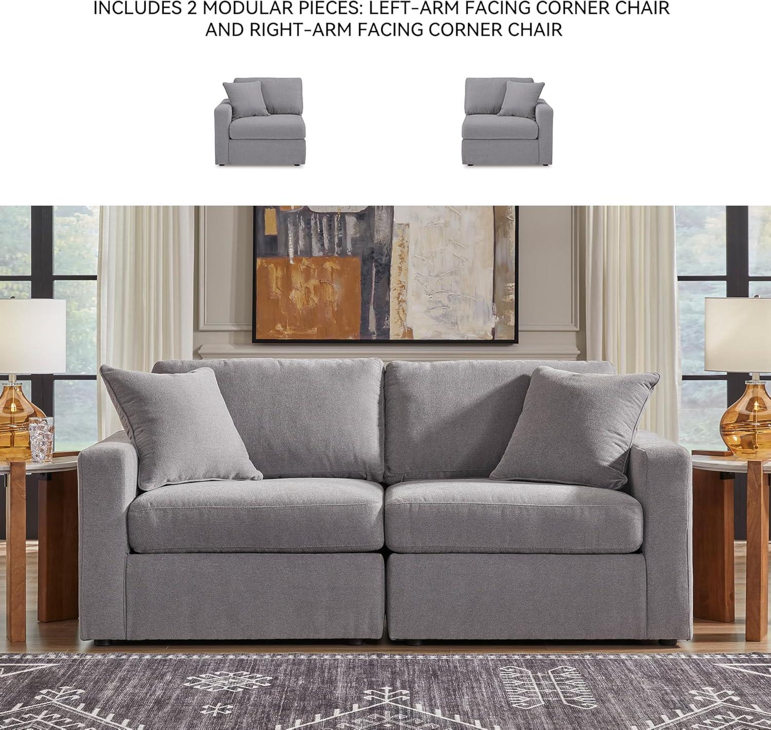 imageSignature Design by Ashley Modmax Contemporary Modular Stain Resistant 3Piece Sofa with Removable Zippered Covers and 2 Accent Pillows Reversible Back and Seat Cushions BlueLight Gray