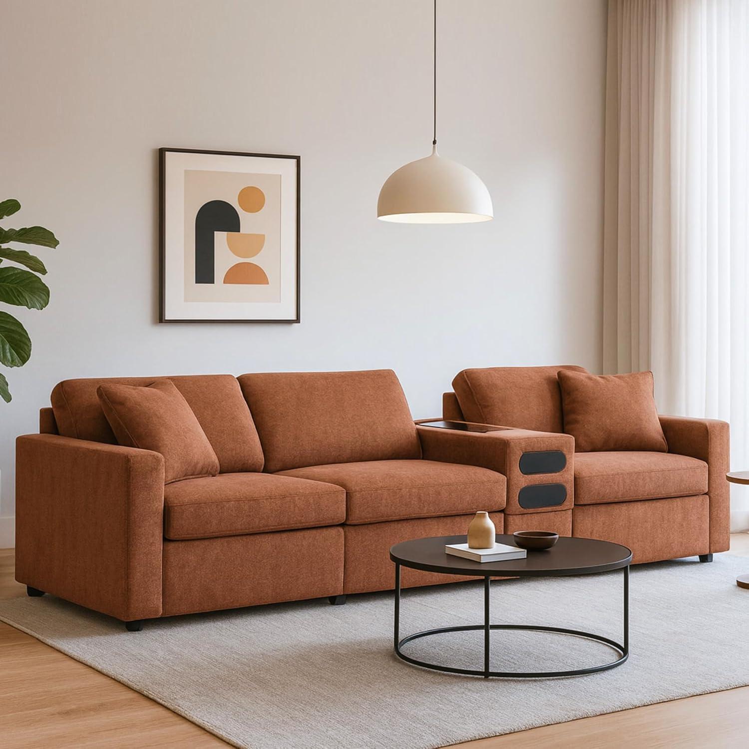 imageSignature Design by Ashley Modmax Contemporary Modular Stain Resistant 3Piece Sofa with Removable Zippered Covers and 2 Accent Pillows Reversible Back and Seat Cushions BlueBurnt Orange