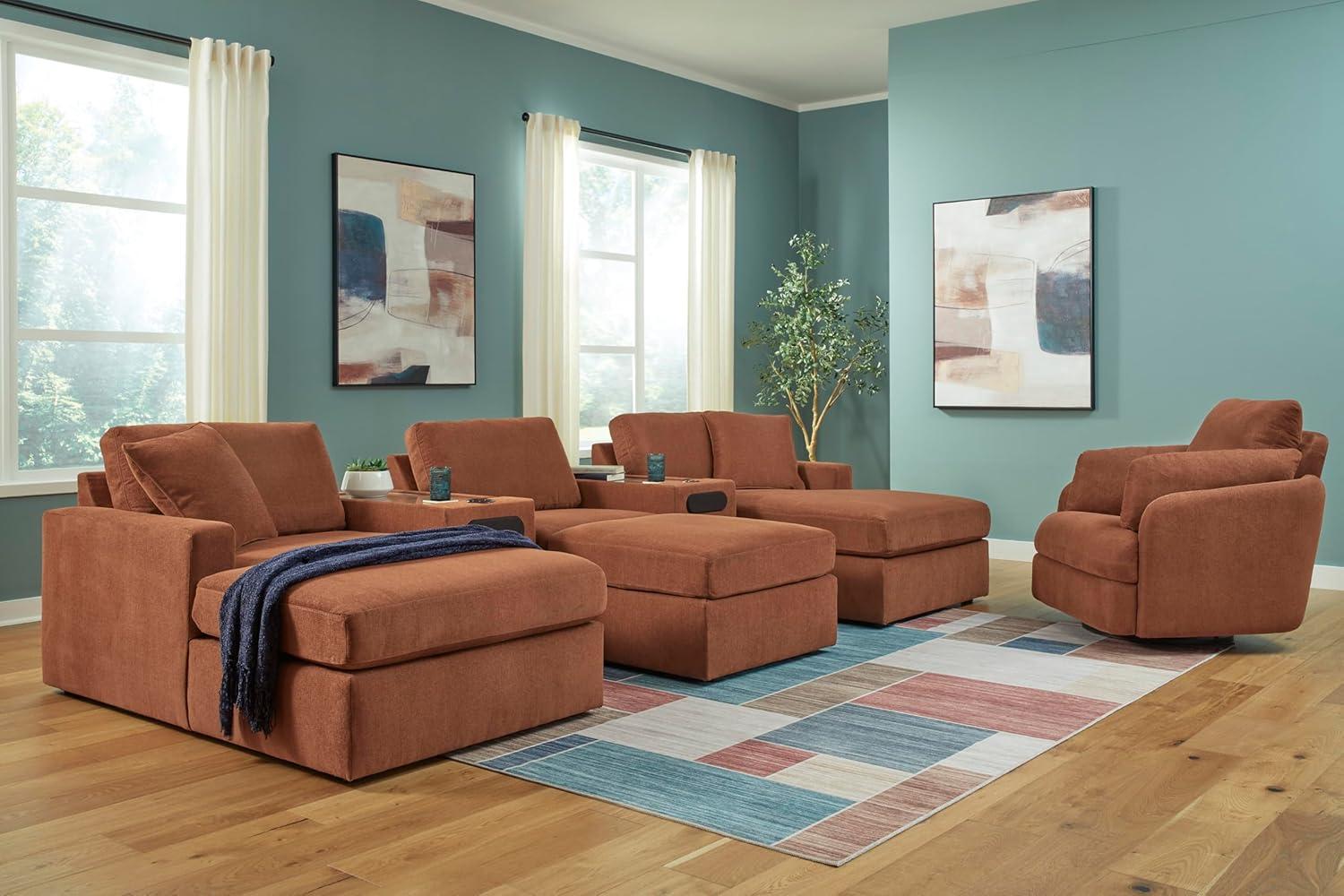 imageSignature Design by Ashley Modmax Contemporary Modular Stain Resistant 3Piece Sofa with Removable Zippered Covers and 2 Accent Pillows Reversible Back and Seat Cushions BlueBurnt Orange