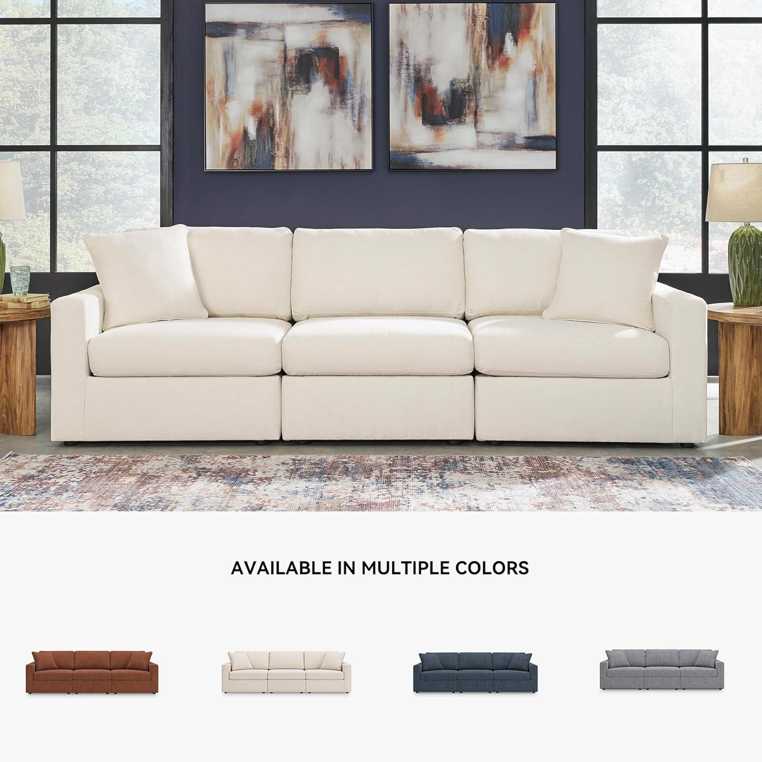imageSignature Design by Ashley Modmax Contemporary Modular Stain Resistant 3Piece Sofa with Removable Zippered Covers and 2 Accent Pillows Reversible Back and Seat Cushions BlueBeige
