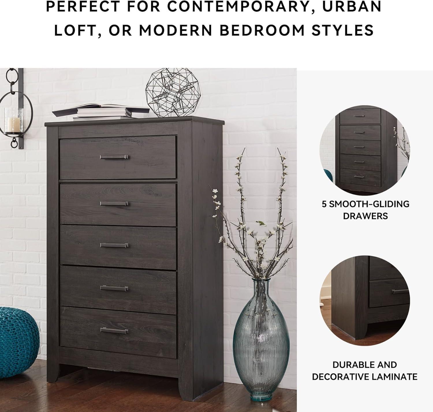 imageSignature Design by Ashley Robbinsdale Traditional 5 Drawer Chest Antique WhiteAlmost Black