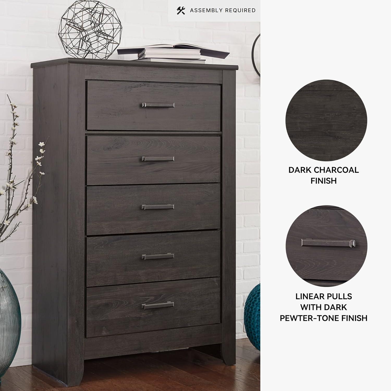 imageSignature Design by Ashley Robbinsdale Traditional 5 Drawer Chest Antique WhiteAlmost Black