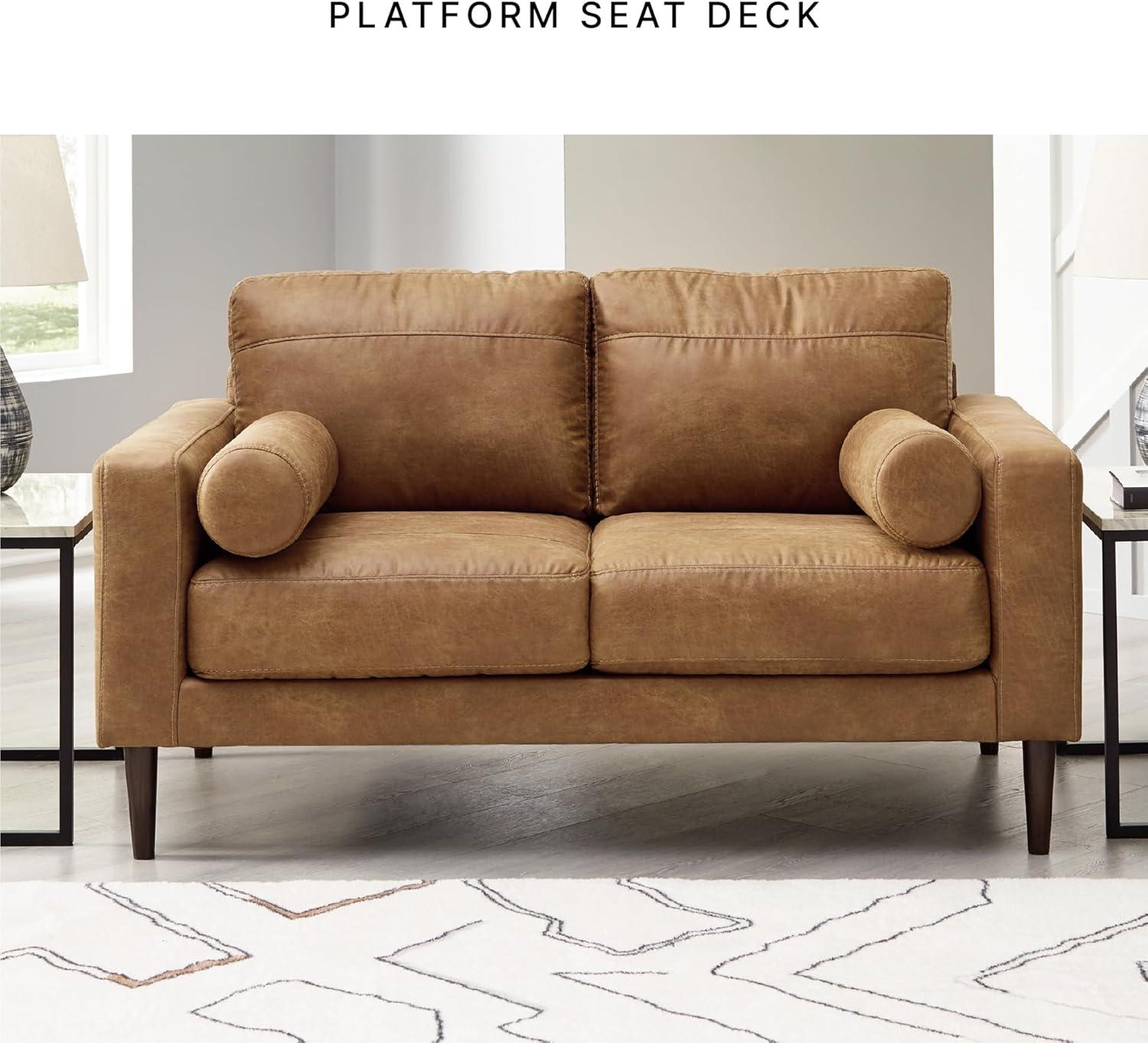 imageSignature Design by Ashley Telora Modern Faux Leather Loveseat with 2 Bolster Pillows Dark Brown