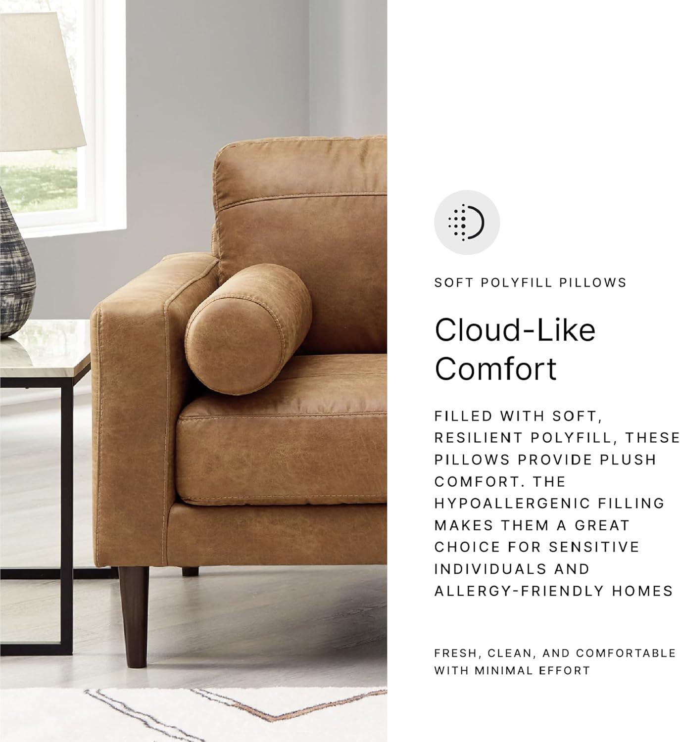 imageSignature Design by Ashley Telora Modern Faux Leather Loveseat with 2 Bolster Pillows Dark Brown