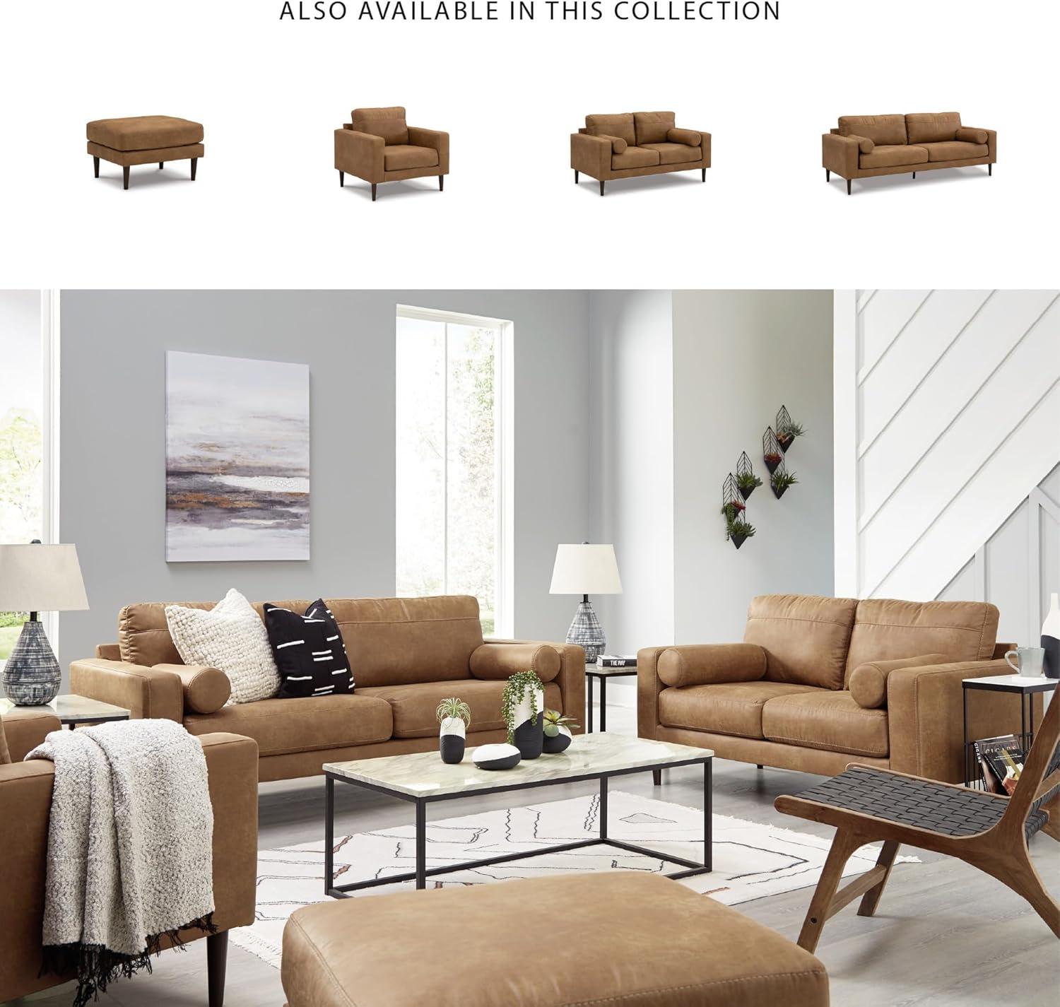 imageSignature Design by Ashley Telora Modern Faux Leather Loveseat with 2 Bolster Pillows Dark Brown