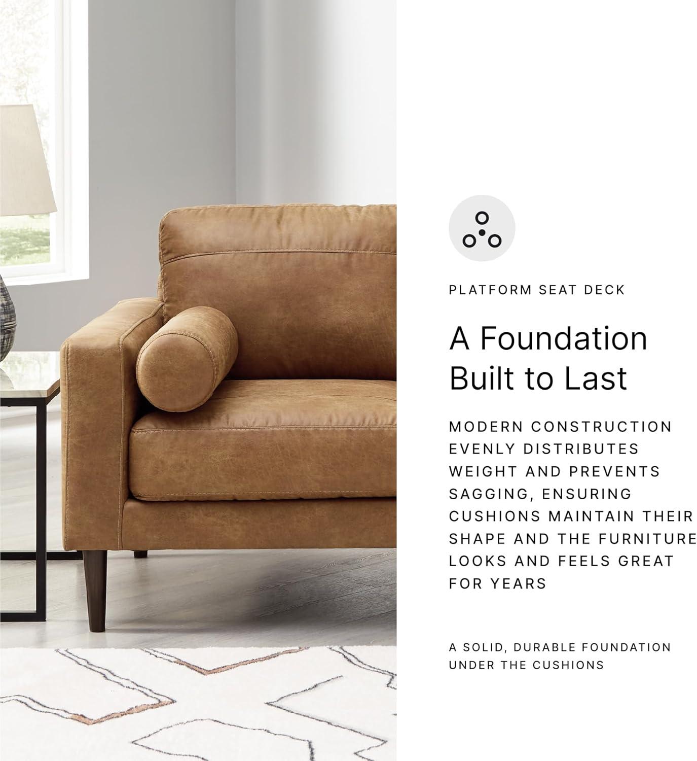 imageSignature Design by Ashley Telora Modern Faux Leather Loveseat with 2 Bolster Pillows Dark Brown