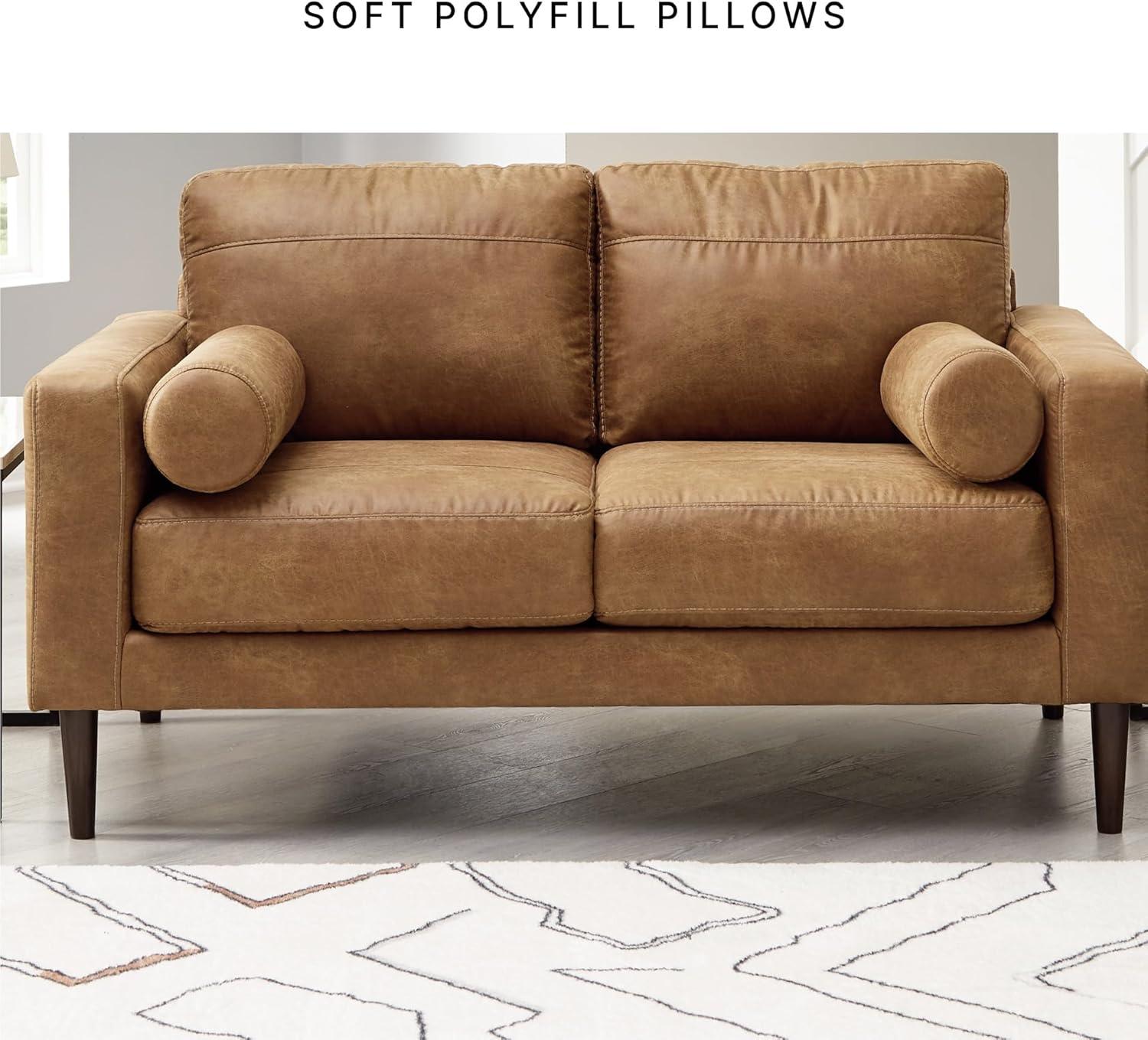 imageSignature Design by Ashley Telora Modern Faux Leather Loveseat with 2 Bolster Pillows Dark Brown