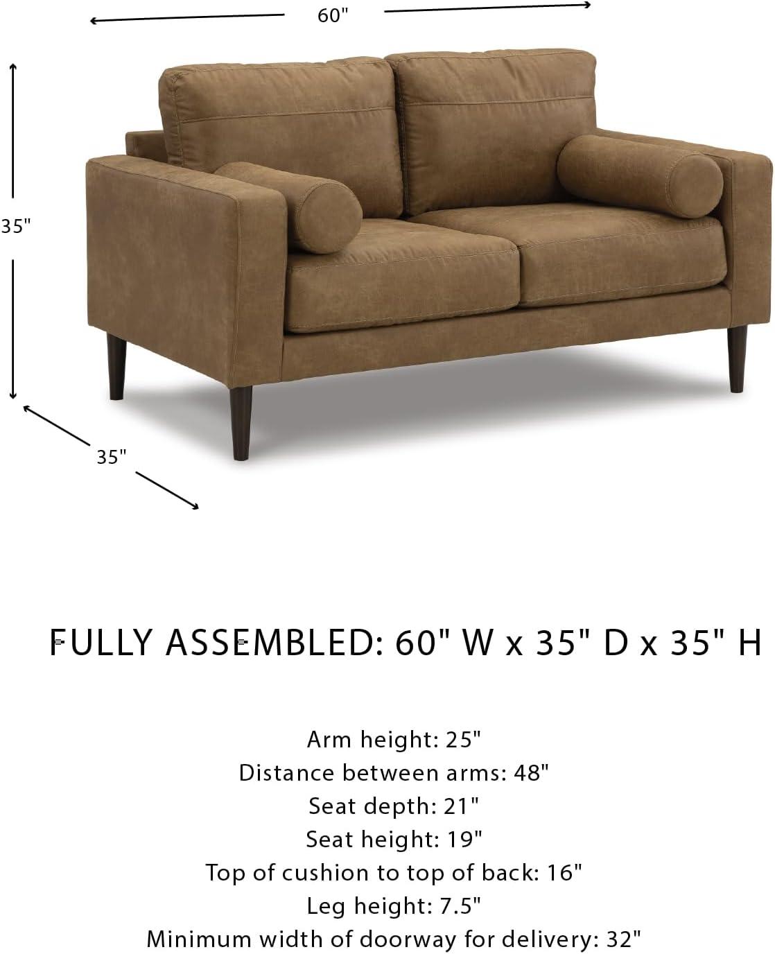 imageSignature Design by Ashley Telora Modern Faux Leather Loveseat with 2 Bolster Pillows Dark Brown