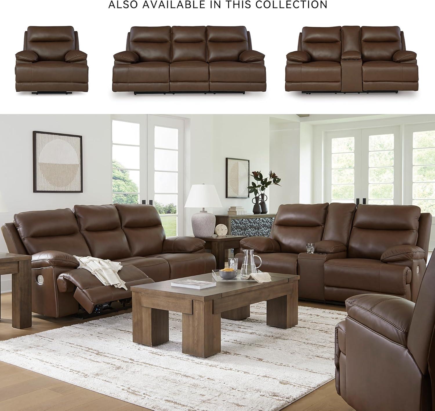 imageSignature Design by Ashley VonRyan Modern Leather Match Power Reclining Sofa with USB Ports Dark BrownPower Reclining Sofa