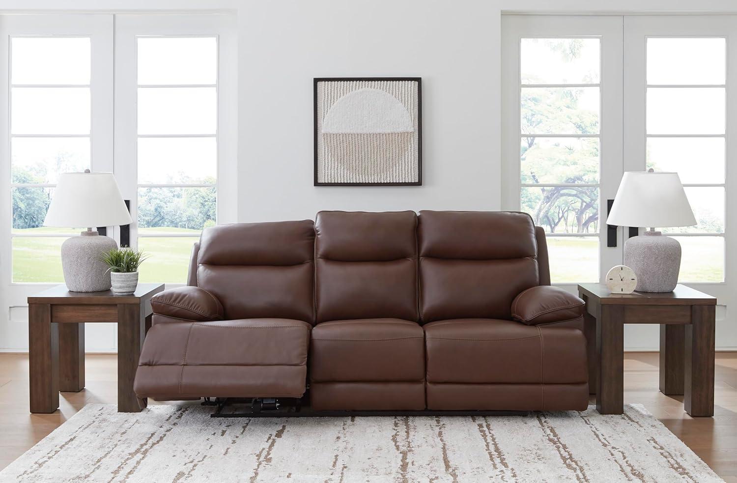 imageSignature Design by Ashley VonRyan Modern Leather Match Power Reclining Sofa with USB Ports Dark BrownPower Reclining Sofa