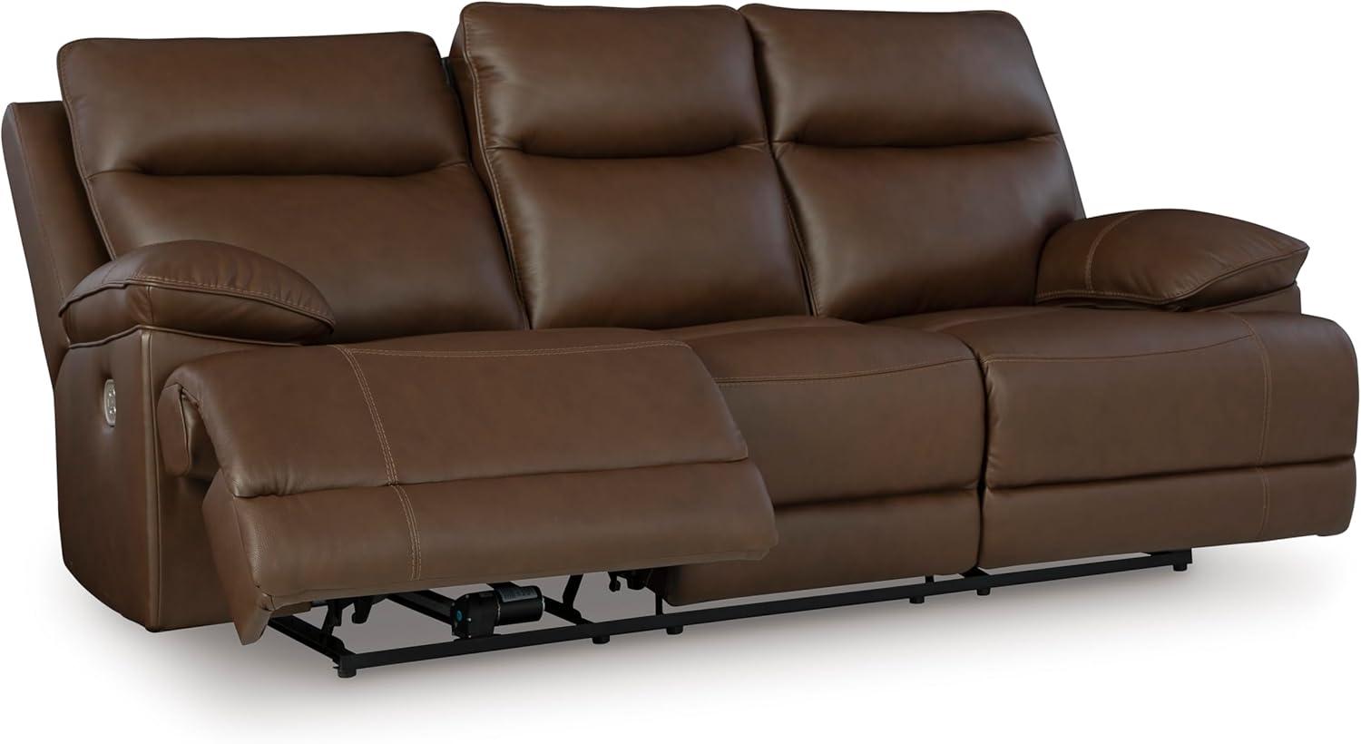 imageSignature Design by Ashley VonRyan Modern Leather Match Power Reclining Sofa with USB Ports Dark BrownPower Reclining Sofa