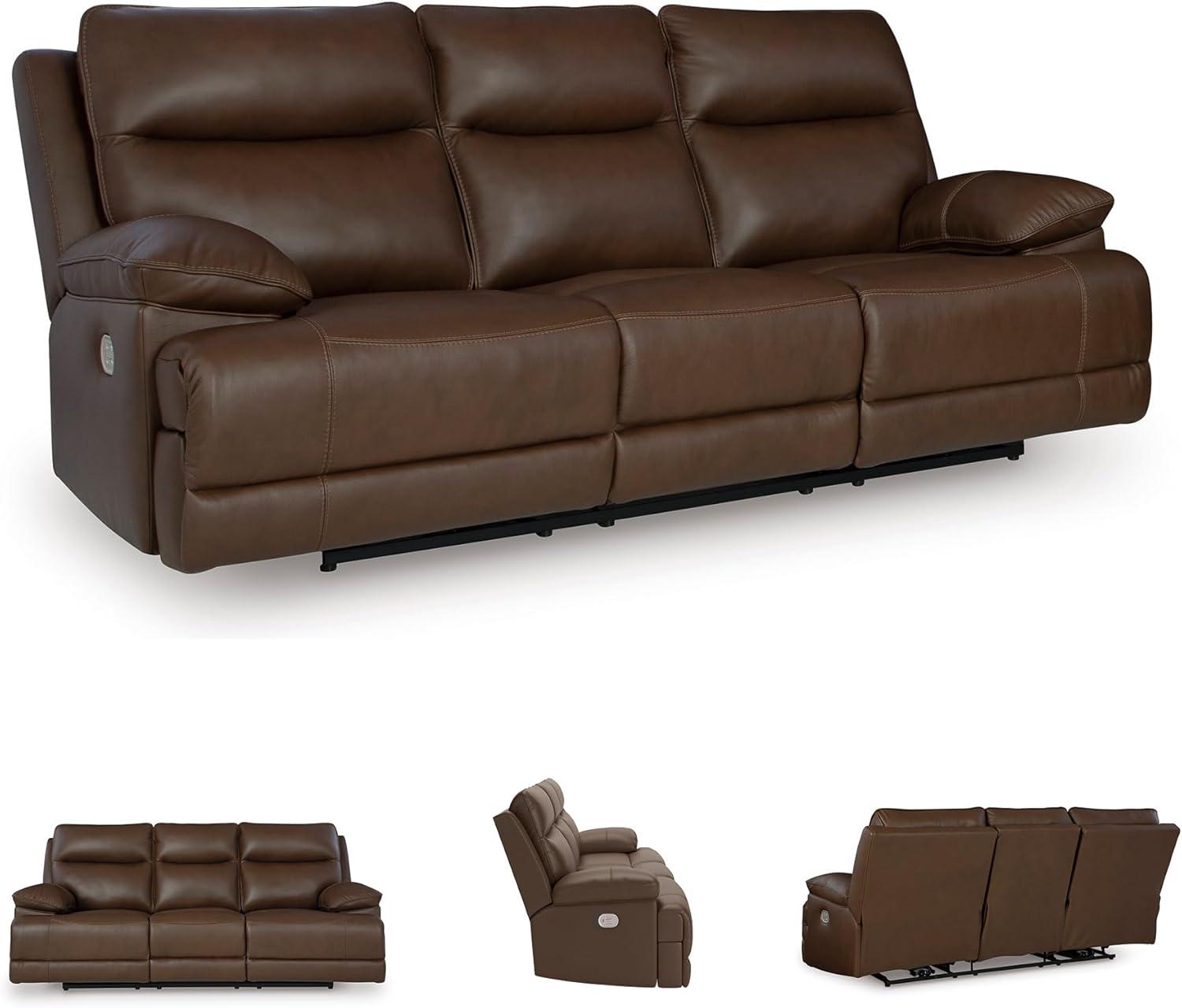 imageSignature Design by Ashley VonRyan Modern Leather Match Power Reclining Sofa with USB Ports Dark BrownPower Reclining Sofa