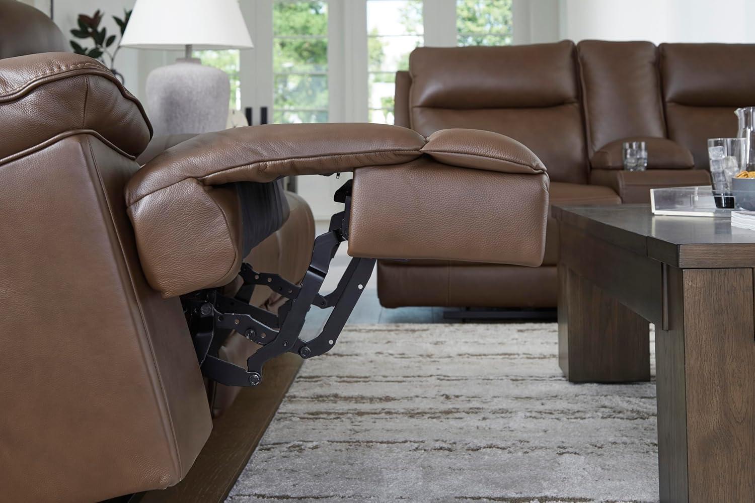 imageSignature Design by Ashley VonRyan Modern Leather Match Power Reclining Sofa with USB Ports Dark BrownPower Reclining Sofa