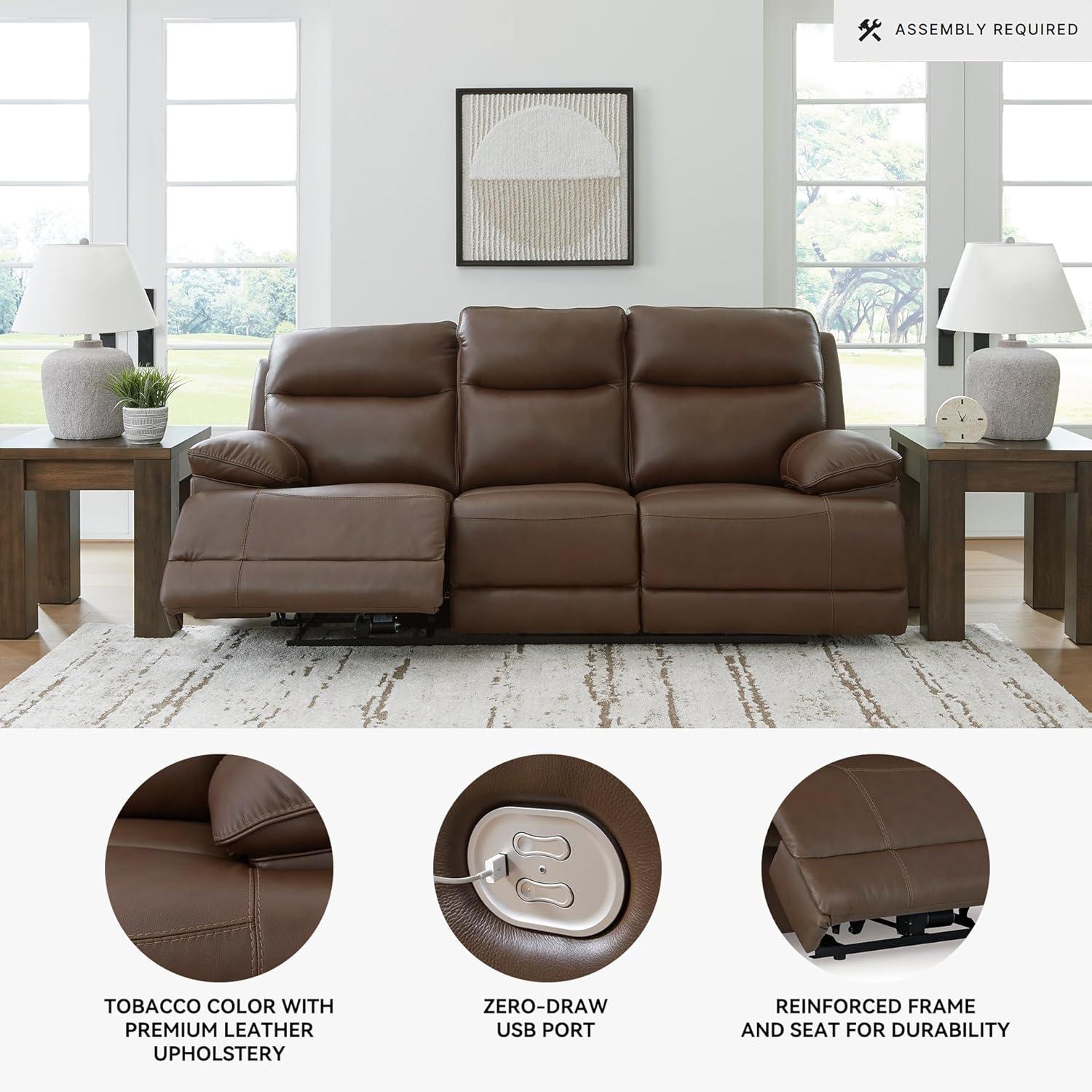 imageSignature Design by Ashley VonRyan Modern Leather Match Power Reclining Sofa with USB Ports Dark BrownPower Reclining Sofa