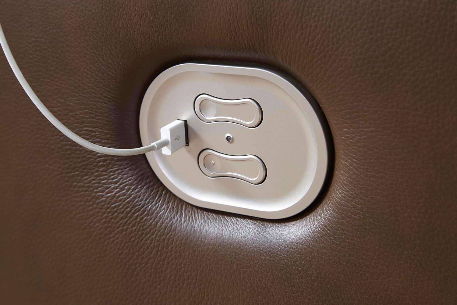 imageSignature Design by Ashley VonRyan Modern Leather Match Power Reclining Sofa with USB Ports Dark BrownPower Reclining Sofa