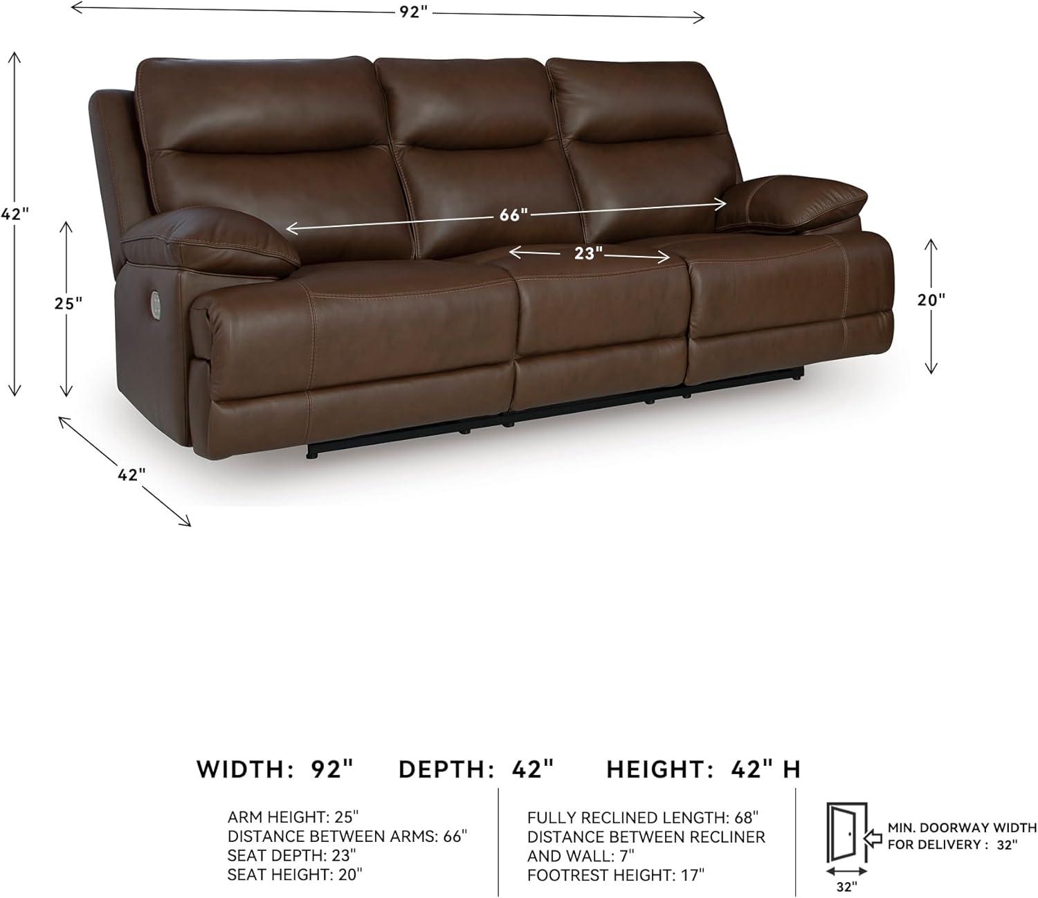 imageSignature Design by Ashley VonRyan Modern Leather Match Power Reclining Sofa with USB Ports Dark BrownPower Reclining Sofa