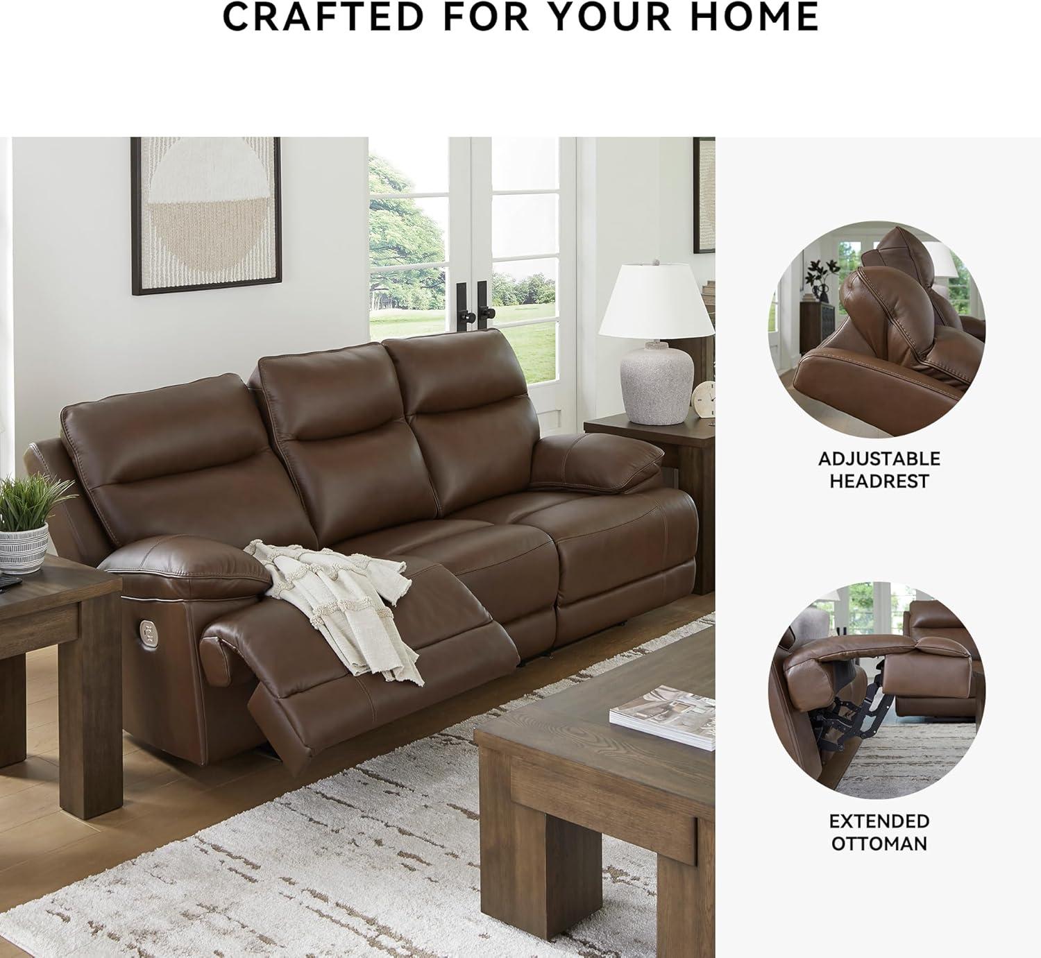 imageSignature Design by Ashley VonRyan Modern Leather Match Power Reclining Sofa with USB Ports Dark BrownPower Reclining Sofa