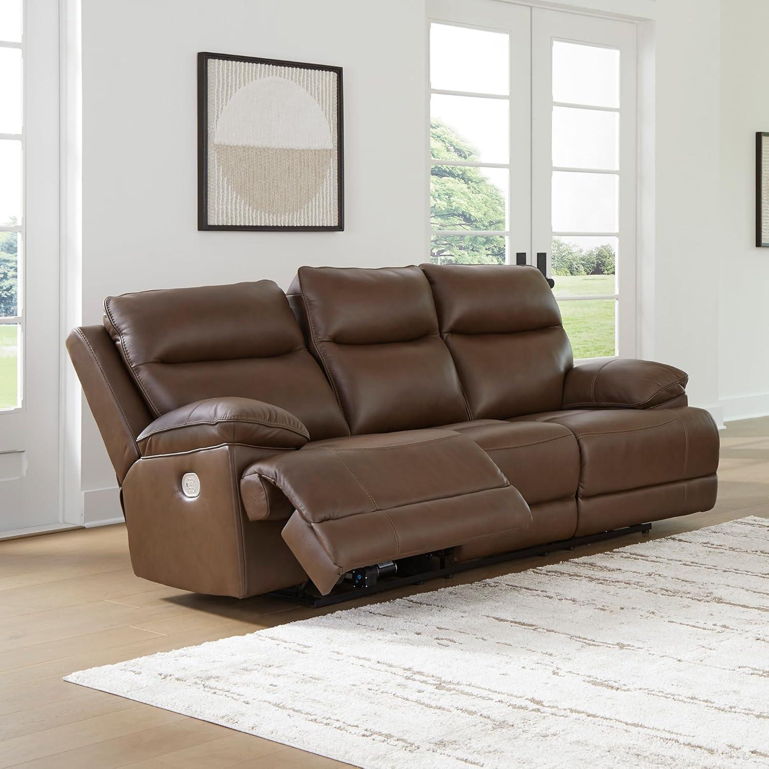 imageSignature Design by Ashley VonRyan Modern Leather Match Power Reclining Sofa with USB Ports Dark BrownPower Reclining Sofa