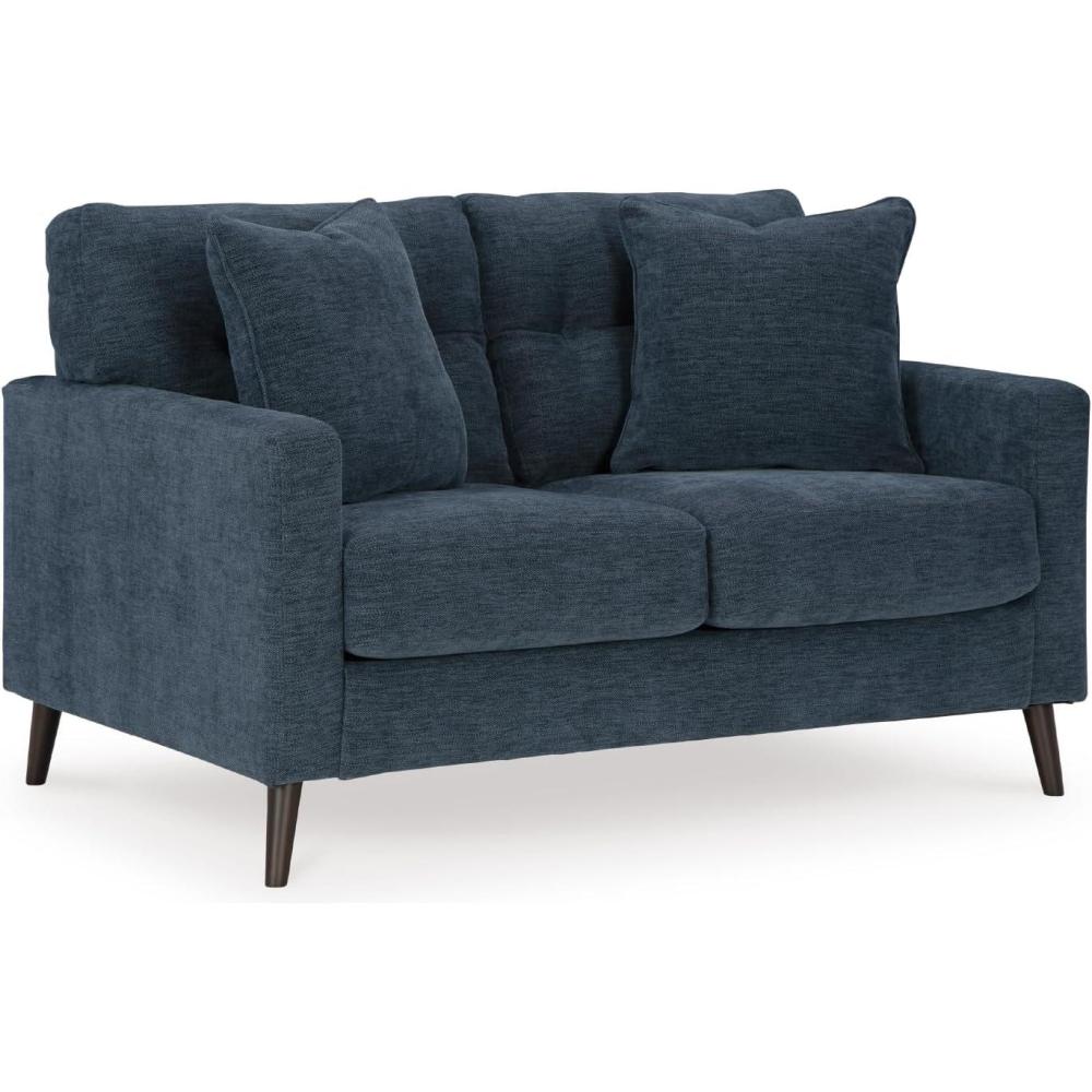 imageSignature Design by Ashley Bixler MidCentury Modern Tufted Loveseat with 2 Toss Pillows GreenBlue