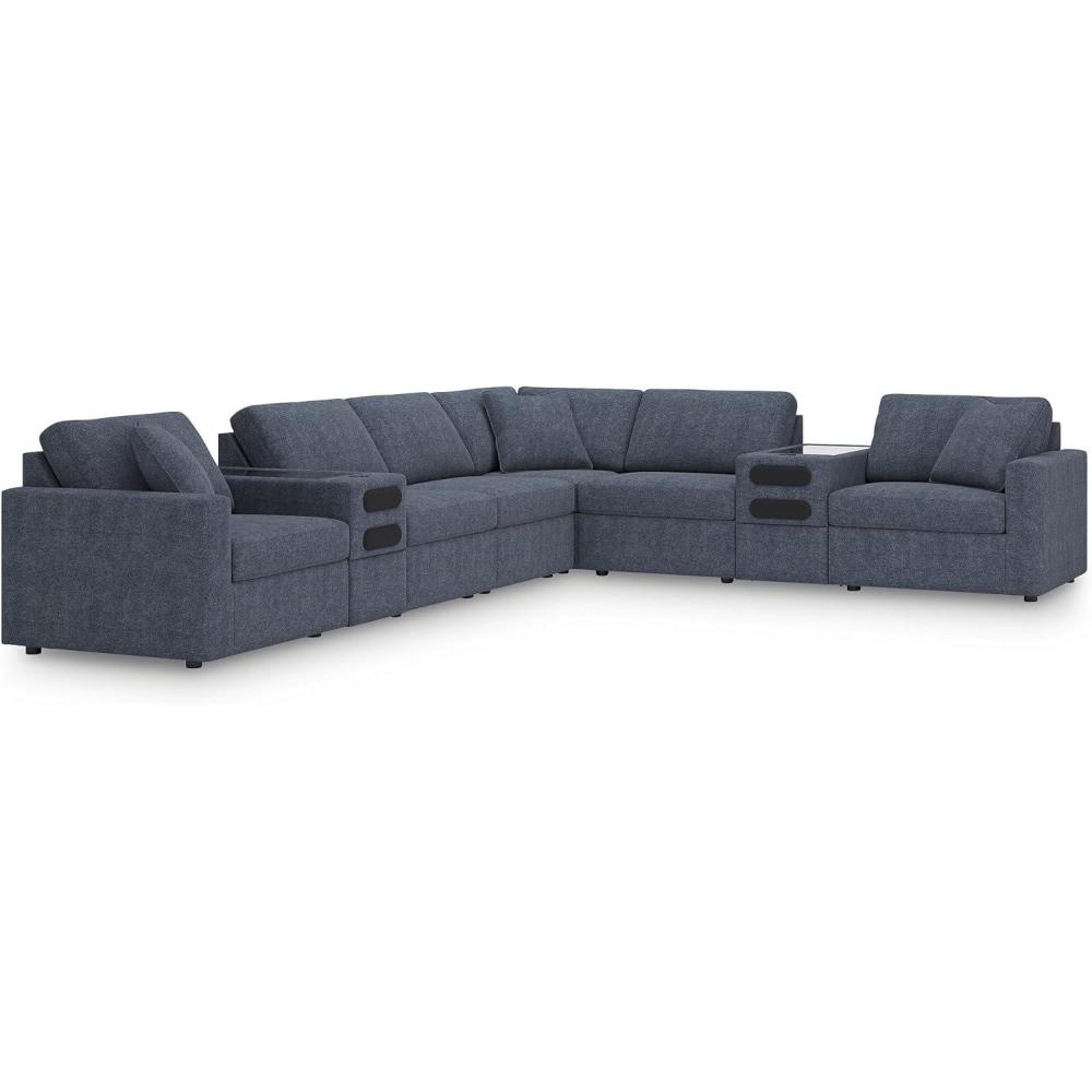 imageSignature Design by Ashley Modmax Contemporary Modular Stain Resistant 3Piece Sofa with Removable Zippered Covers and 2 Accent Pillows Reversible Back and Seat Cushions BlueBlue