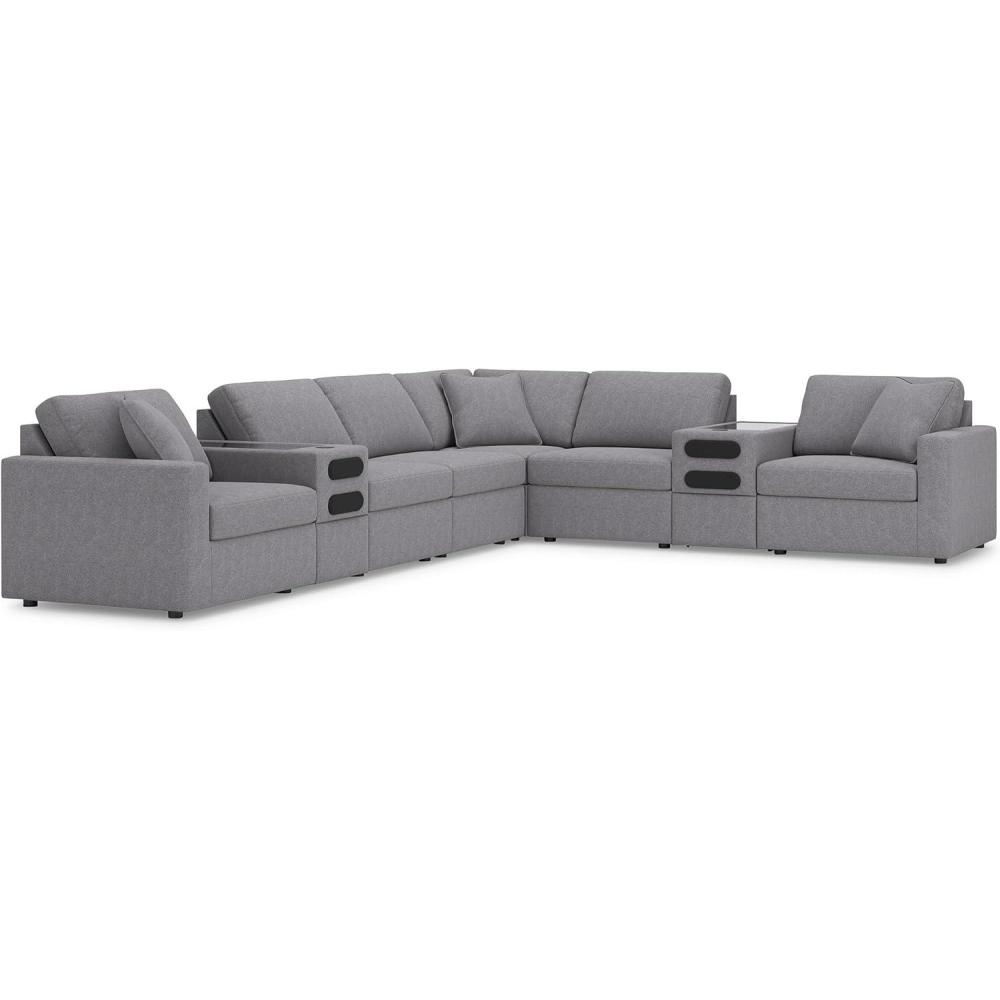 imageSignature Design by Ashley Modmax Contemporary Modular Stain Resistant 3Piece Sofa with Removable Zippered Covers and 2 Accent Pillows Reversible Back and Seat Cushions BlueLight Gray