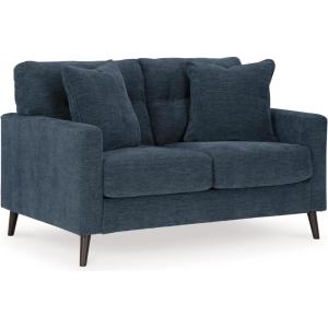 Signature Design by Ashley Bixler Mid-Century Modern Tufted Loveseat with 2 Toss Pillows, Green(Blue)