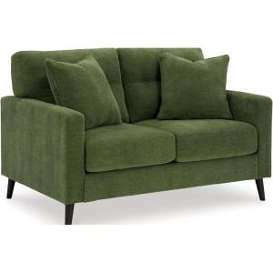 Signature Design by Ashley Bixler Mid-Century Modern Tufted Loveseat with 2 Toss Pillows, Green(Green)