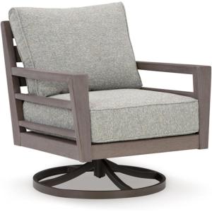 Signature Design by Ashley Hillside Barn Urban Nuvella Weather Resistant Fabric Outdoor Swivel Lounge with Cushion, Light Brown & Light Gray