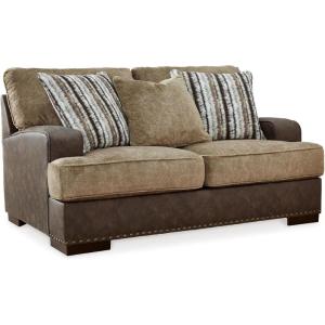 Signature Design by Ashley Maggie Contemporary Upholstered Loveseat with Accent Pillows, Off-White(Dark Brown & Light Brown)