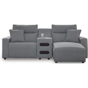 Signature Design by Ashley Modmax Contemporary Modular Stain Resistant 3-Piece Sofa with Removable Zippered Covers and 2 Accent Pillows, Reversible Back and Seat Cushions, Blue(Grey)