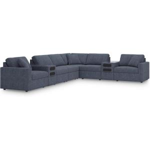 Signature Design by Ashley Modmax Contemporary Modular Stain Resistant 3-Piece Sofa with Removable Zippered Covers and 2 Accent Pillows, Reversible Back and Seat Cushions, Blue(Blue)