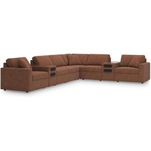 Signature Design by Ashley Modmax Contemporary Modular Stain Resistant 3-Piece Sofa with Removable Zippered Covers and 2 Accent Pillows, Reversible Back and Seat Cushions, Blue(Burnt Orange)