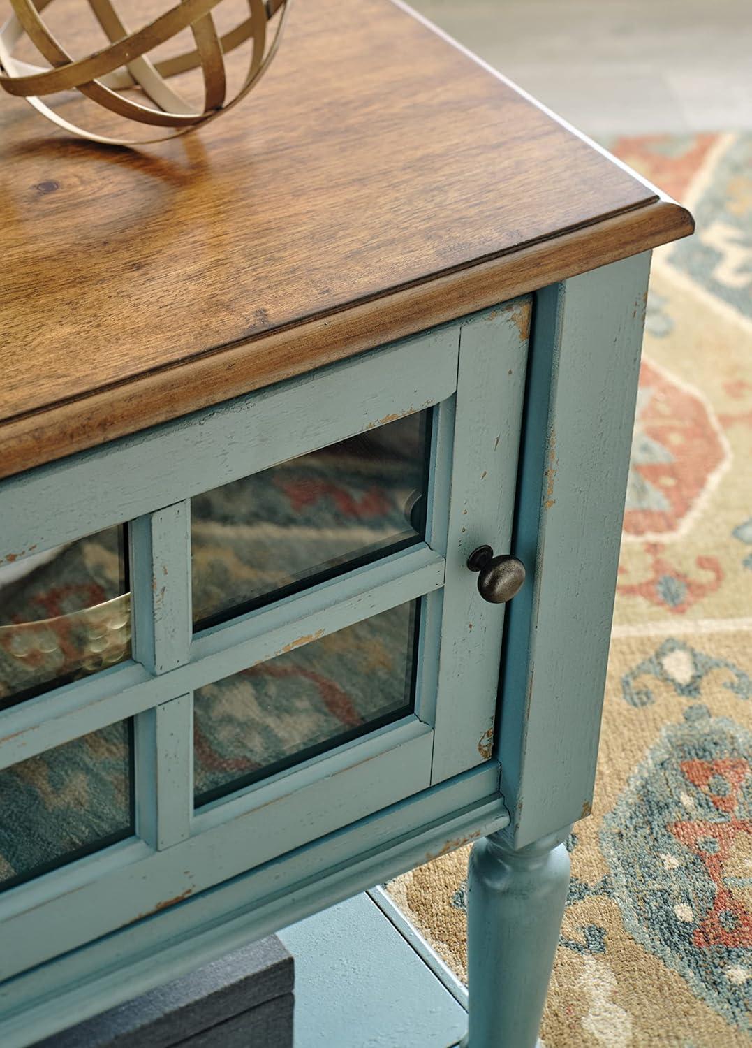 imageSignature Design by Ashley Mirimyn Farmhouse Accent Cabinet End Table Gray ampamp BrownTeal