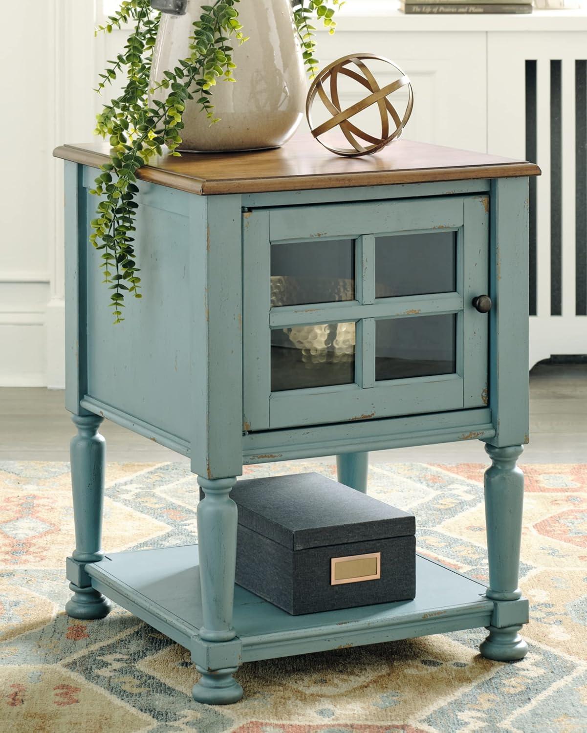 imageSignature Design by Ashley Mirimyn Farmhouse Accent Cabinet End Table Gray ampamp BrownTeal