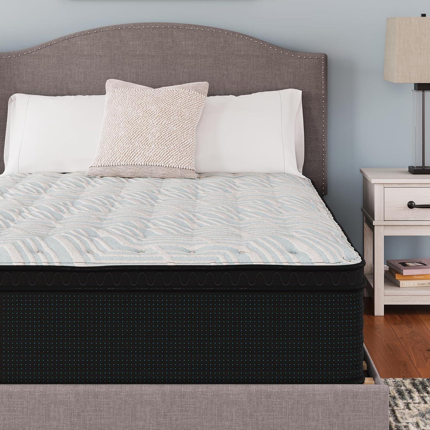 imageSignature Design by Ashley Queen Size Palisades 16 Inch Euro Top Hybrid Mattress with Quick Response Gel Memory Foam Fiberglass Free Mattress In A BoxQueen