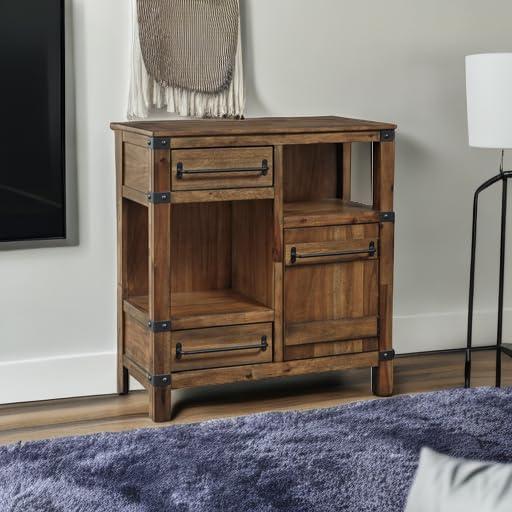 imageSignature Design by Ashley Roybeck Industrial Accent Cabinet with 2 Shelves 1 Adjustable Shelf and 2 Drawers Light BrownModern Farmhouse