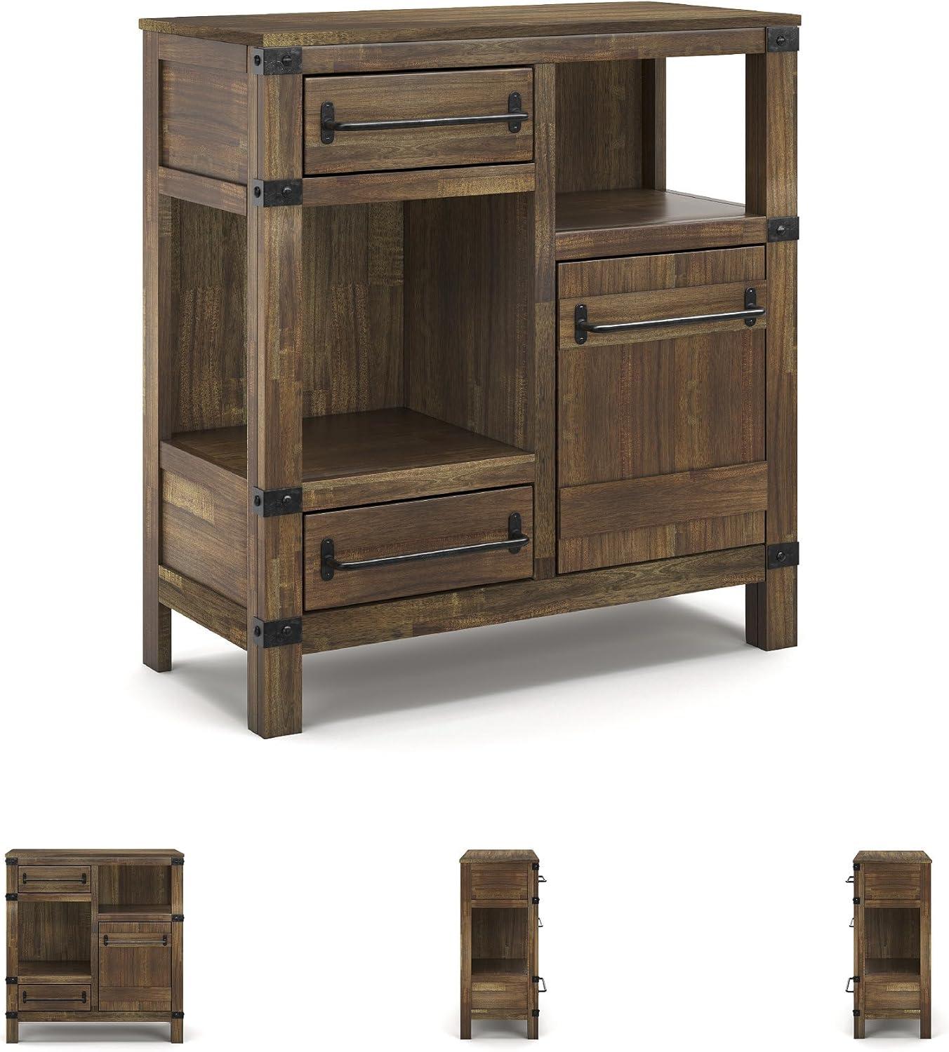 imageSignature Design by Ashley Roybeck Industrial Accent Cabinet with 2 Shelves 1 Adjustable Shelf and 2 Drawers Light BrownModern Farmhouse