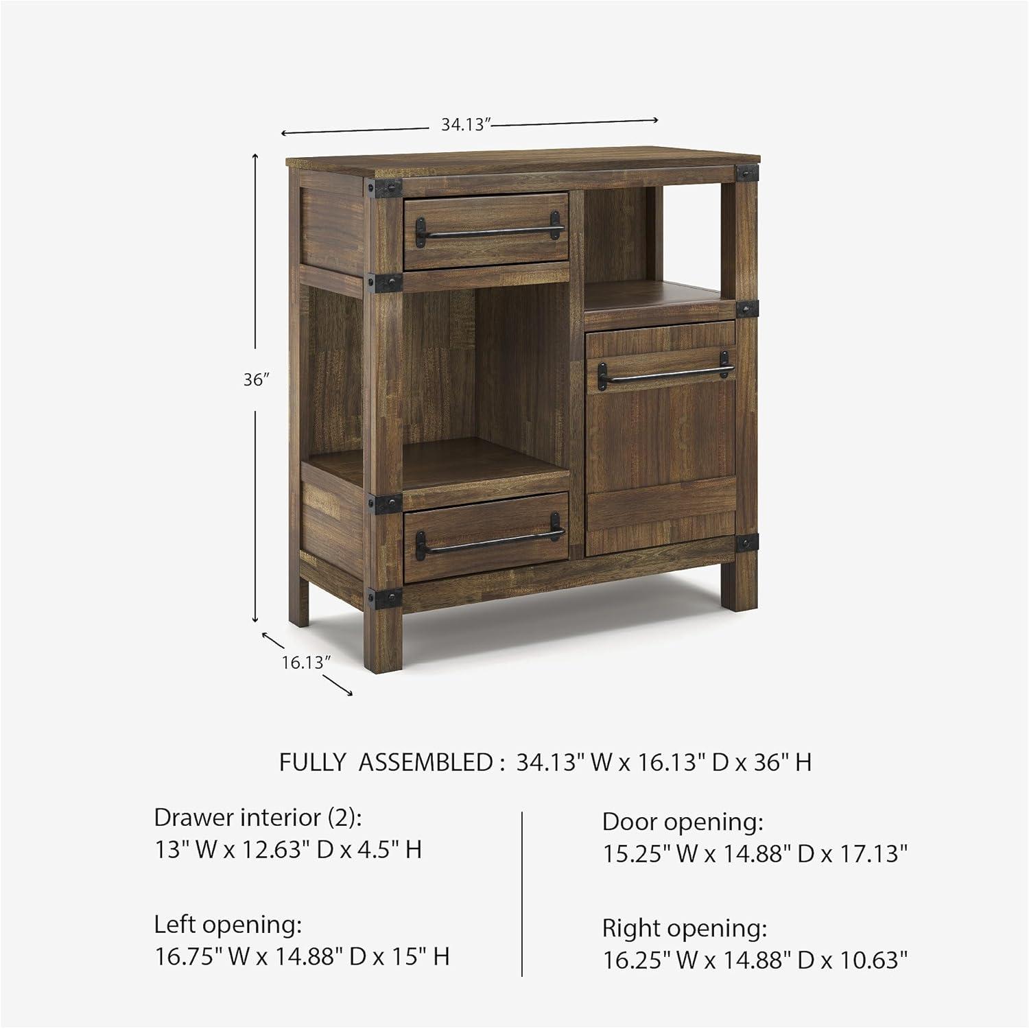 imageSignature Design by Ashley Roybeck Industrial Accent Cabinet with 2 Shelves 1 Adjustable Shelf and 2 Drawers Light BrownModern Farmhouse