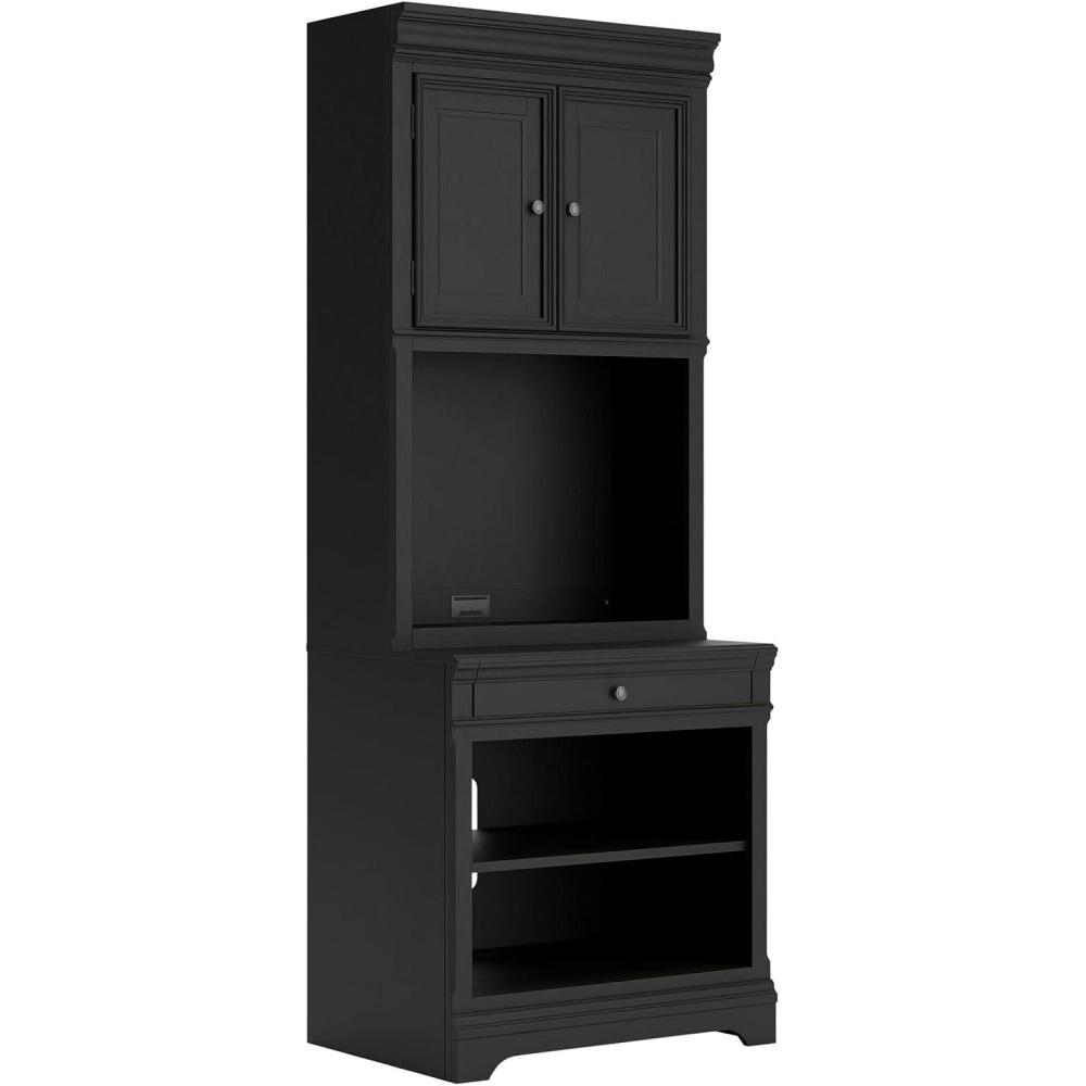 imageSignature Design by Ashley Beckincreek Transitional Bookcase with 1 Drawer 1 Cabinet 1 Shelf and LED Light BlackBlack Bookcase