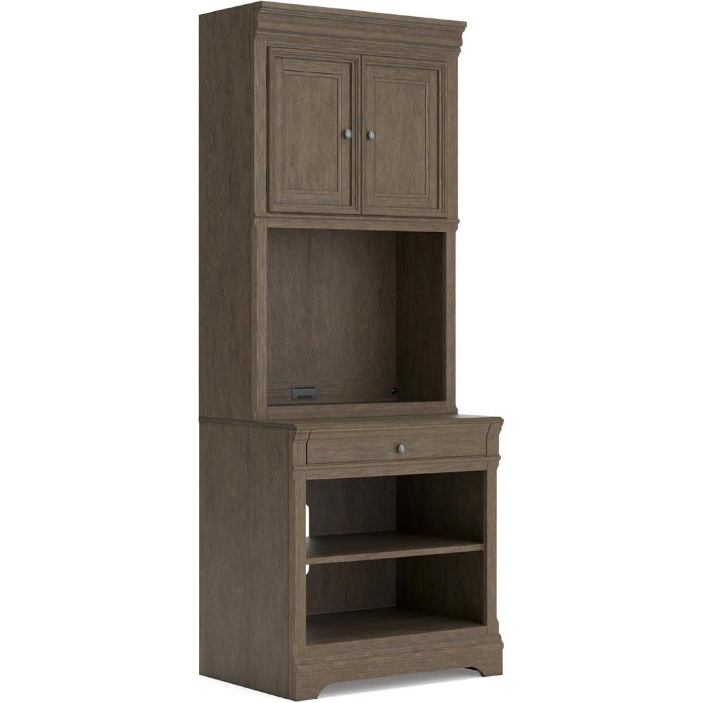 imageSignature Design by Ashley Kanwyn Transitional Bookcase with 1 Drawer 3 Shelves and LED Light WhitewashWeathered Gray