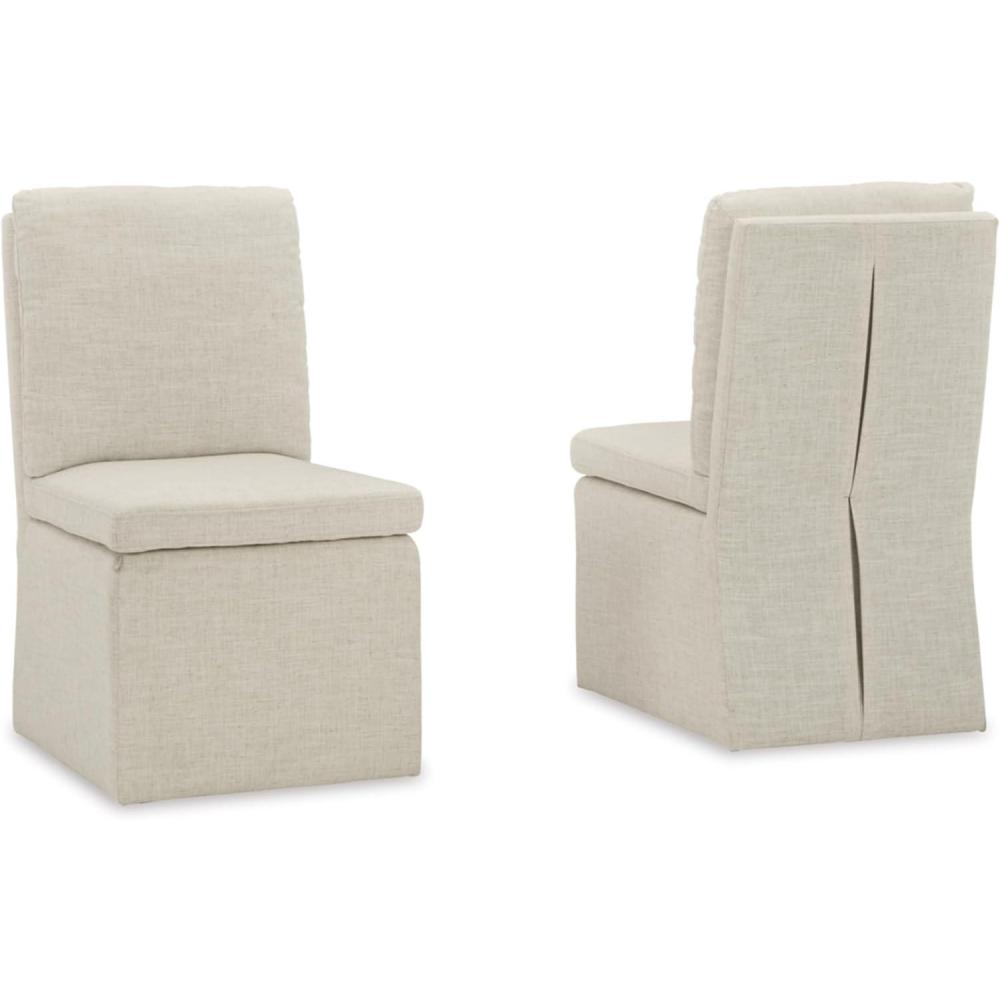 imageSignature Design by Ashley Krystanza Classic Upholstered Armless Dining Chair Set of 2 Seat Height 205quot Upholstered Skirt Pleated Back Casters for Easy Rearranging Foam Seat and Back BeigeBeige